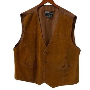 Men's Brown Suede Leather Expressions Contemporary Vest Sz 2XL Vintage